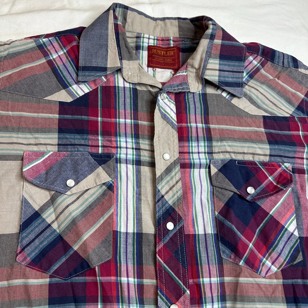 Rustler X-Long Tails Shirt Mens Large Pearl Snap‎ Western Cowboy Rodeo